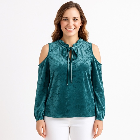 Hayden Velvet Cold Shoulder Top Teal Size S - Picture 1 of 6